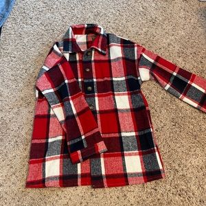 Plaid, red and black shacket